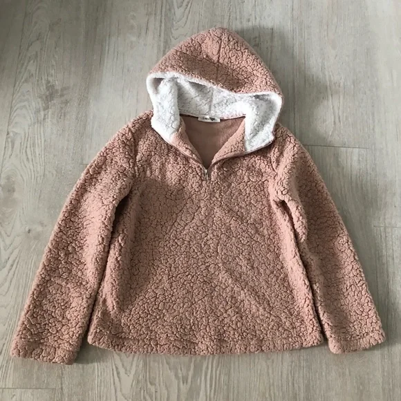 Coeur de Vague Blush Fluffy Quarter-Zip Plush Hoodie Fleece Sweatshirts - Picture 14 of 16